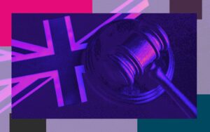 Home - Legal Marketing Agency - Ele Global Stylised UK Flag and mallet in purple and pink tones for Chambers UK Bar 2026 guide overview by ELE, legal directories consultants.